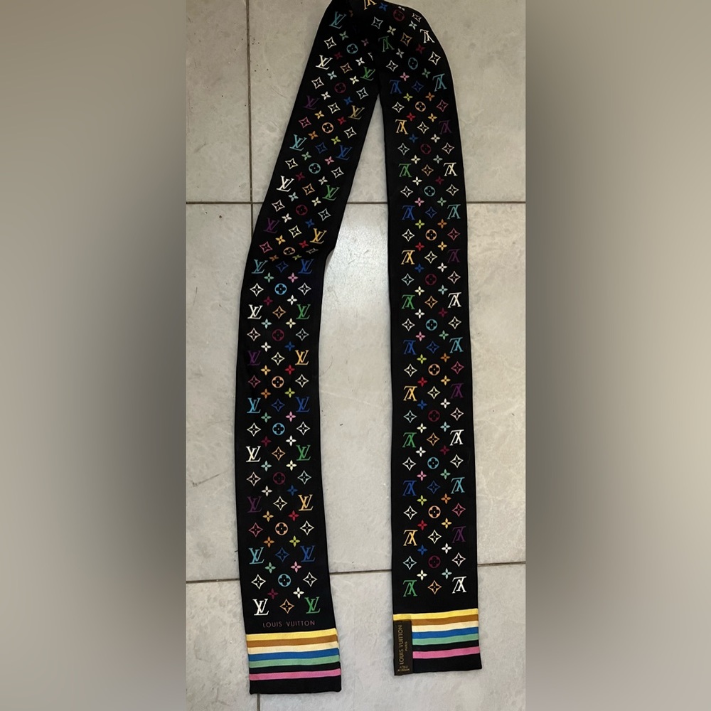LOUIS VUITTON Bandeau Scarf Twilly Monogram Multicolor Noir 100% Silk ITALY